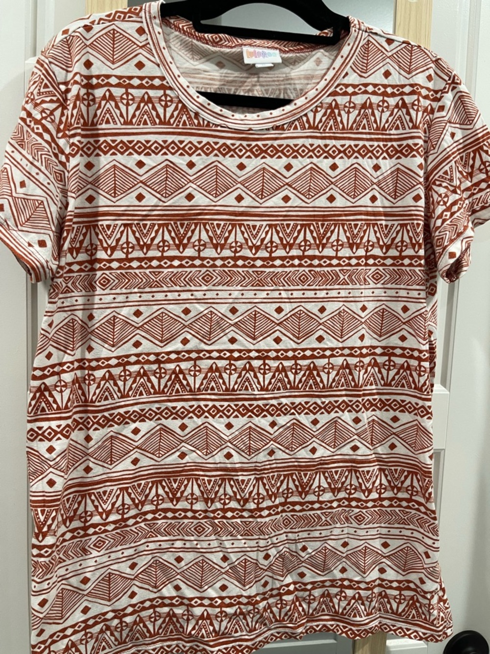 LuLaRoe Short Sleeve Tee in Rust and Cream Tribal Print